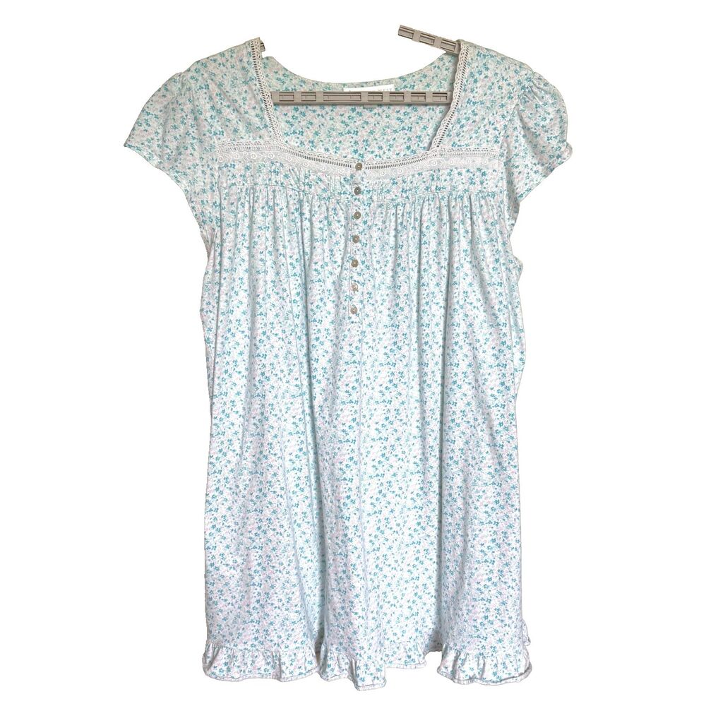 Eileen West traditional nightgown womens 2X white floral short sleeves cotton